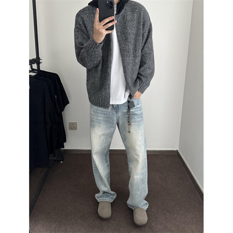 【有货】D563CC-特P65连帽毛衣男慵懒针织开衫外套,男装针织衫/毛衣,星座1007（原301D）