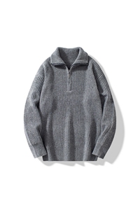 浅灰色半高领毛衣男加厚套头拉链针织衫线衣潮流宽松打底衫图片