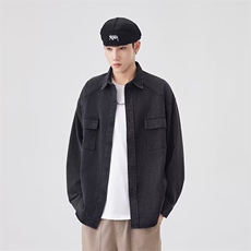 衬衫宽松休闲翻领长袖工装牛仔衬衣夹克外套男5344P62，男装衬衫，星座410-2