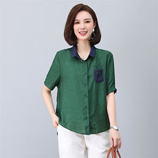 衬衫女夏季2023年新款时尚宽松气质小衫中年妈妈短袖绣花衬衫，女装衬衫，玛其路