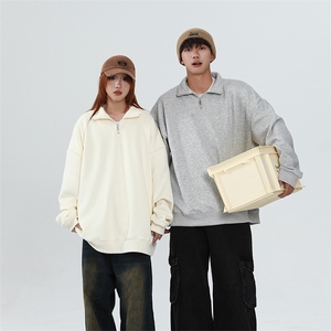 抖音得物二开25秋冬装美式全棉可翻领立领卫衣半拉链外套CM11图片