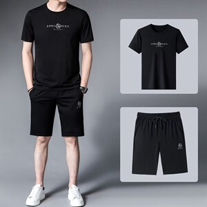 夏季新款套装男2022宽松薄款短袖冰丝套装男休闲时尚百搭夏装图片