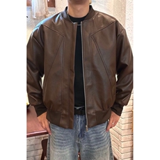 网图现货倒三角红内衬PU皮棒球服宽松夹克JK85特P55，男装夹克，星座205-3