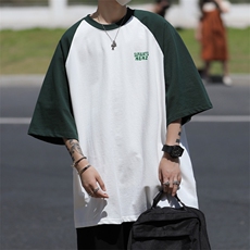 C277-P26夏季潮流宽松拼接短袖日系少年感插肩袖t恤打底衫男，男装T恤，星座512-6