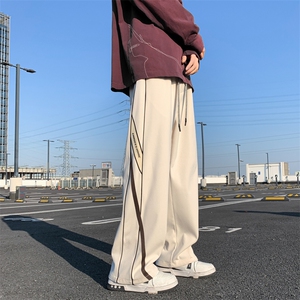 2025春季新款宽松条纹直筒拖地裤拼接休闲运动长裤男892-P55控78图片
