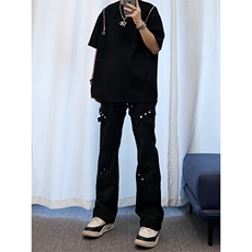 美式hiphop裤子交叉绑带黑色牛仔裤KZ05-P55，男装牛仔裤，星座310A-4