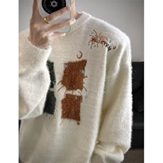 潮流复古毛衣女秋冬款重工刺绣加厚慵懒风宽松外套文艺M472，男装针织衫/毛衣，星座1116A（原606A-3）