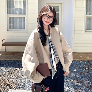 超火爆款丝巾翻领短外套女2025秋季新款宽松休闲减龄显瘦夹克上衣图片