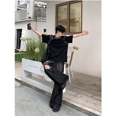 高级小众设计金属拉链短袖男圆领宽松半袖简约垫肩T恤D04，男装T恤，星座1116A（原606A-3）