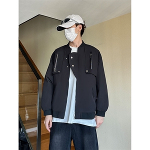 新款春秋纯色男棒球风夹克宽松圆领工装休闲夹克外套JK3212-P80图片