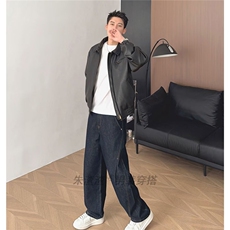 秋冬季时尚休闲帅气水洗复古潮流牛仔裤男直筒宽松高街百搭阔腿裤，男装牛仔裤，星座506A