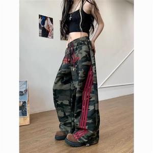 美式条纹迷彩运动工装裤女2025秋季新款休闲宽松显瘦直筒阔腿裤潮图片