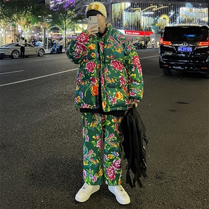 H203情侣东北大花风民族风特色牡丹大花棉袄加绒裤套装男女,姜东昊穿衣搭配图片