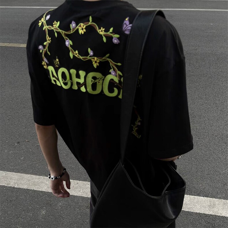 万针全刺绣工艺高品质260克双纱纯棉美式高街短袖T恤特P33,男装T恤,电商A486-1