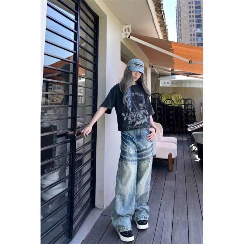 【现货】牛仔裤男闪电纹宽松百搭港风Y801P45,男装牛仔裤,星座1112-1