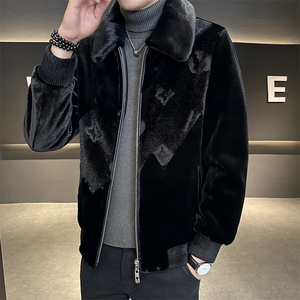 男士商务休闲纯色夹克金貂绒保暖外套中年时尚上衣ZX8928-P230图片