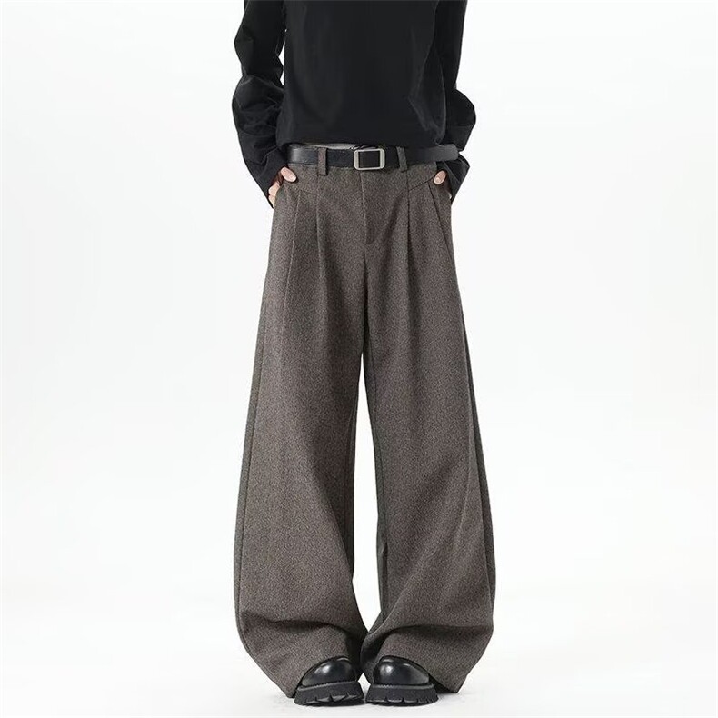 2026春季街头复古纯色垂感休闲西裤男女潮牌宽松阔腿百搭直筒长裤，男装西裤，星座715-4