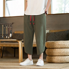 风日系夏休闲裤宽松棉麻裤男裤哈伦裤灯笼沙滩七分裤K89，男装牛仔裤，星座225-6