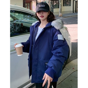 灰色女装毛领羽绒服中长款冬加厚工装派克服羽绒外套 MA25图片