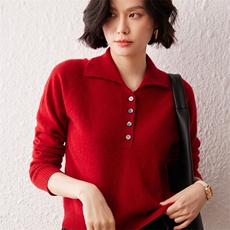 2024秋季新款翻领长袖时尚纯色女士套头35%羊绒衫通勤百搭，女装羊绒衫，雪真羊绒高端店