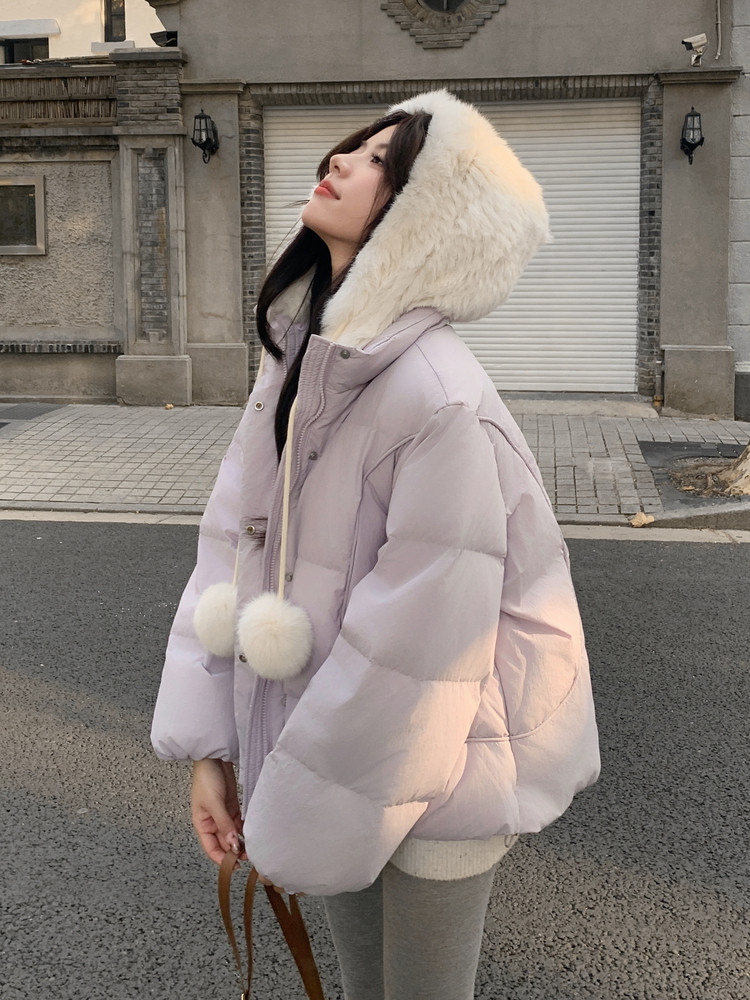 现货2025冬季新款25118-P305-K458可拆兔毛帽子紫色50羽绒服,女装羽绒服,浙宝128（原290）