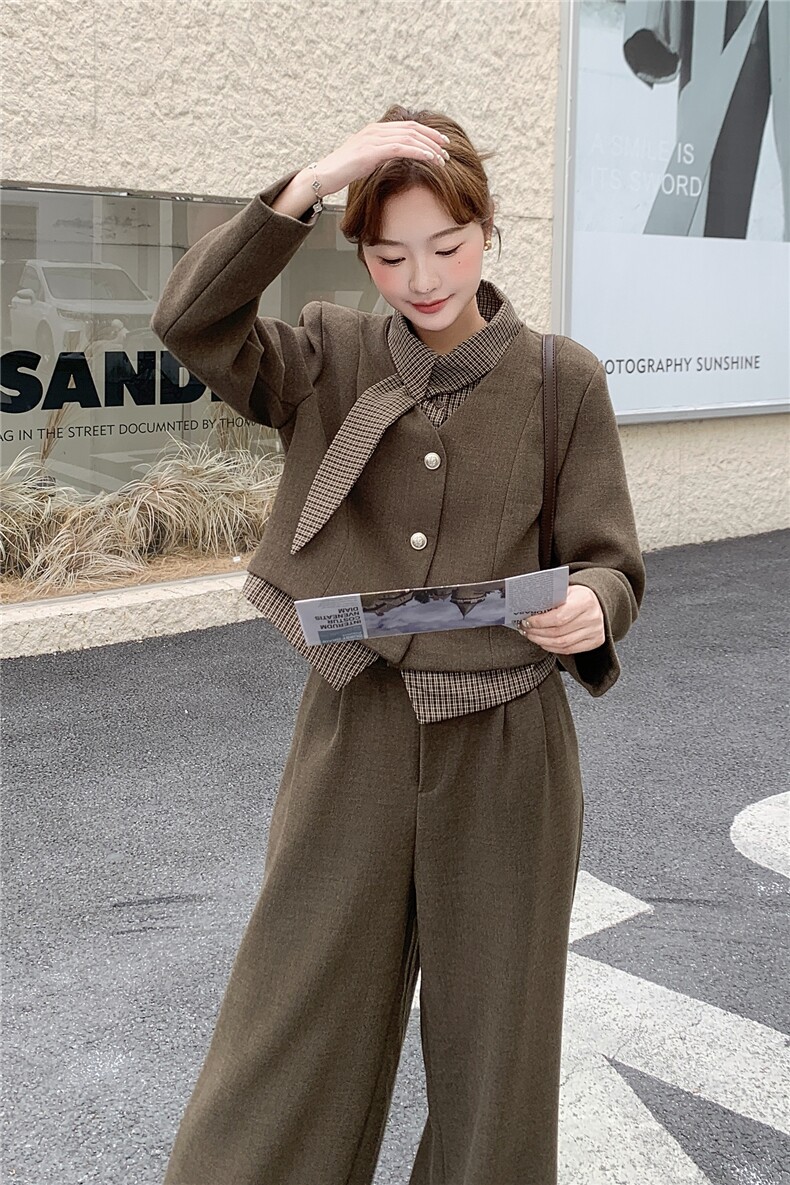 小香风卡其色毛呢套装女冬高级感加棉内胆外套半身裙气质两件套,女装套装/套裙,2C218