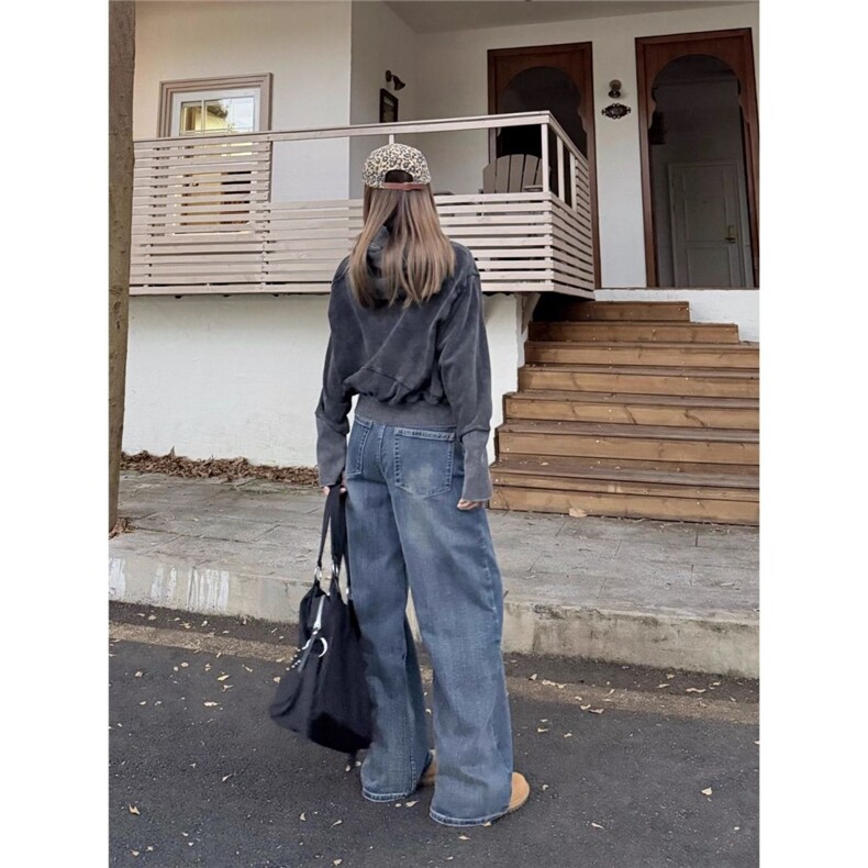 美式复古刺绣宽松直筒竹节纹牛仔裤男女阔腿街头cleanfit长裤潮,男装牛仔裤,四季星座505