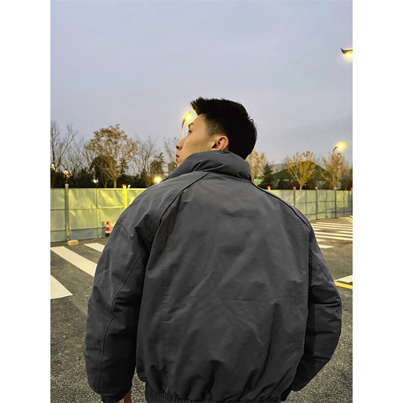 现货美式高街休闲夹克冬季三防立领纯色户外工装加厚棉服外套,男装夹克,电商A486