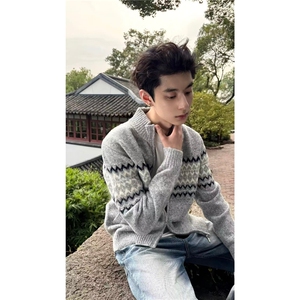 费尔岛立领毛衣开衫外套男秋冬针织衫M03-P70图片