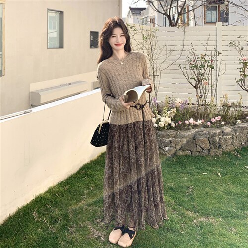 慵懒风碎花两件套套裙2C267-120-P175-K265，女装套装/套裙，茵姿媚