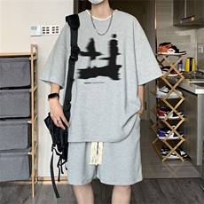 TZDTHV852P45夏季华夫格套装男T恤短裤两件套港风，男装牛仔裤，电商A028