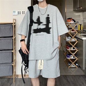 TZDTHV852 P45 夏季华夫格套装男T恤短裤两件套港风图片