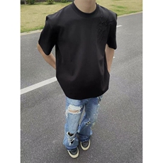 暗纹闪电刺绣t恤男款夏季280g冰感重磅美式复古短袖高街半截袖，男装T恤，四季星座505