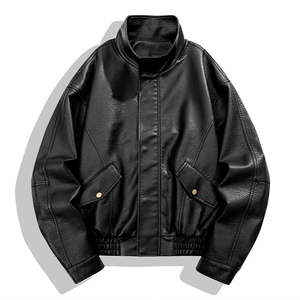 秋季男士皮衣皮夹克机车服潮牌简约百搭美式翻领PU皮外套896-P75,姜潮儿子穿搭学生党图片