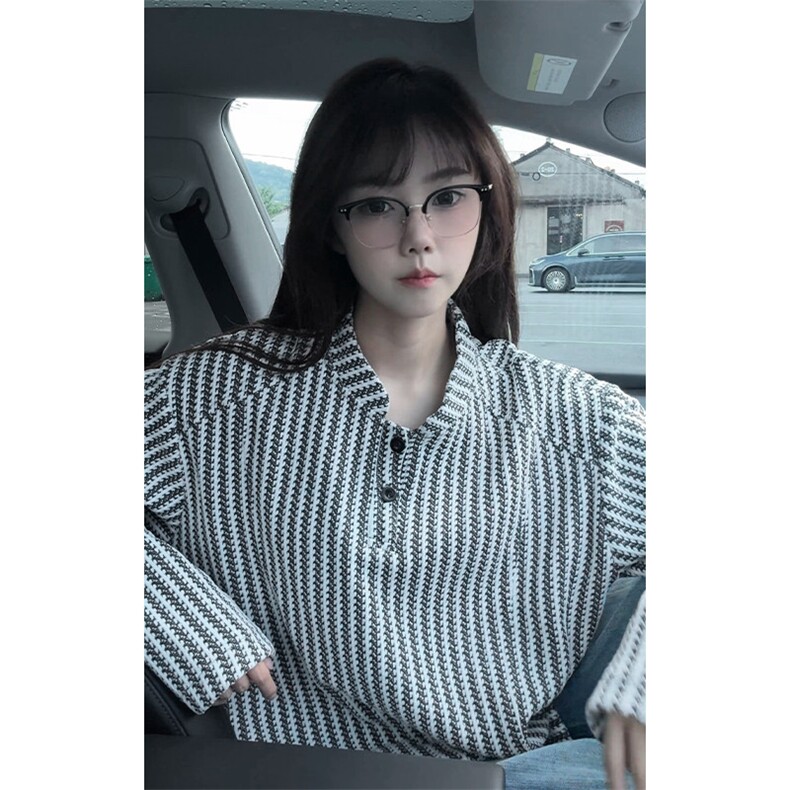 美式高街千鸟格子长袖T恤男女亨利V领英伦雅痞休闲宽松长袖打底衫，男装T恤，电商A443