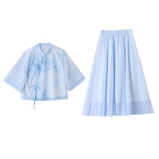 新风中式改良水墨印花汉服套装裙289P135，女装套装/套裙，乐衣轩