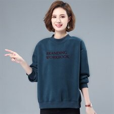 2024韩版圆领上衣女秋冬宽松显瘦长袖英文印花加绒套头卫衣，女装卫衣/绒衫，曼沙奕珂