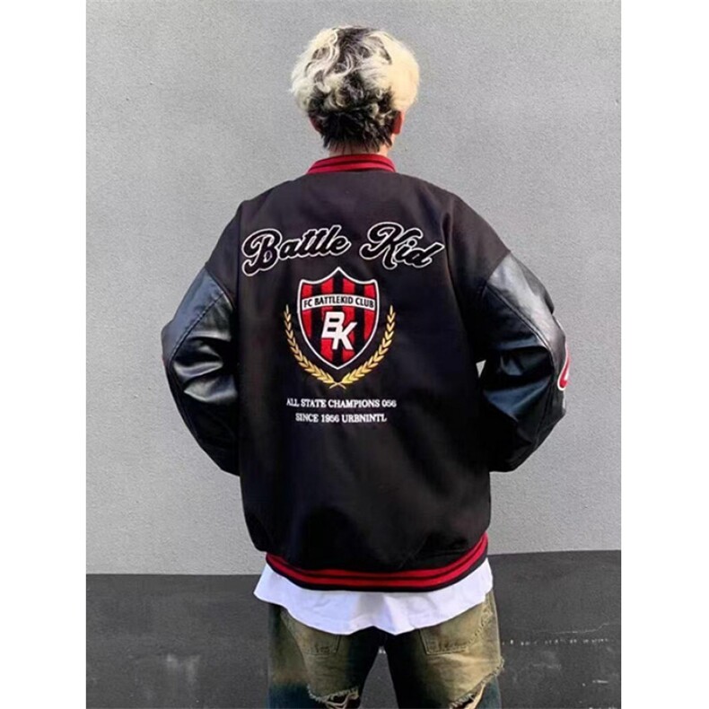 印花春秋徽章拼接皮袖男女情侣撞色棒球服外套潮宽松夹克J835,男装夹克,星座1116A（原606A-3）