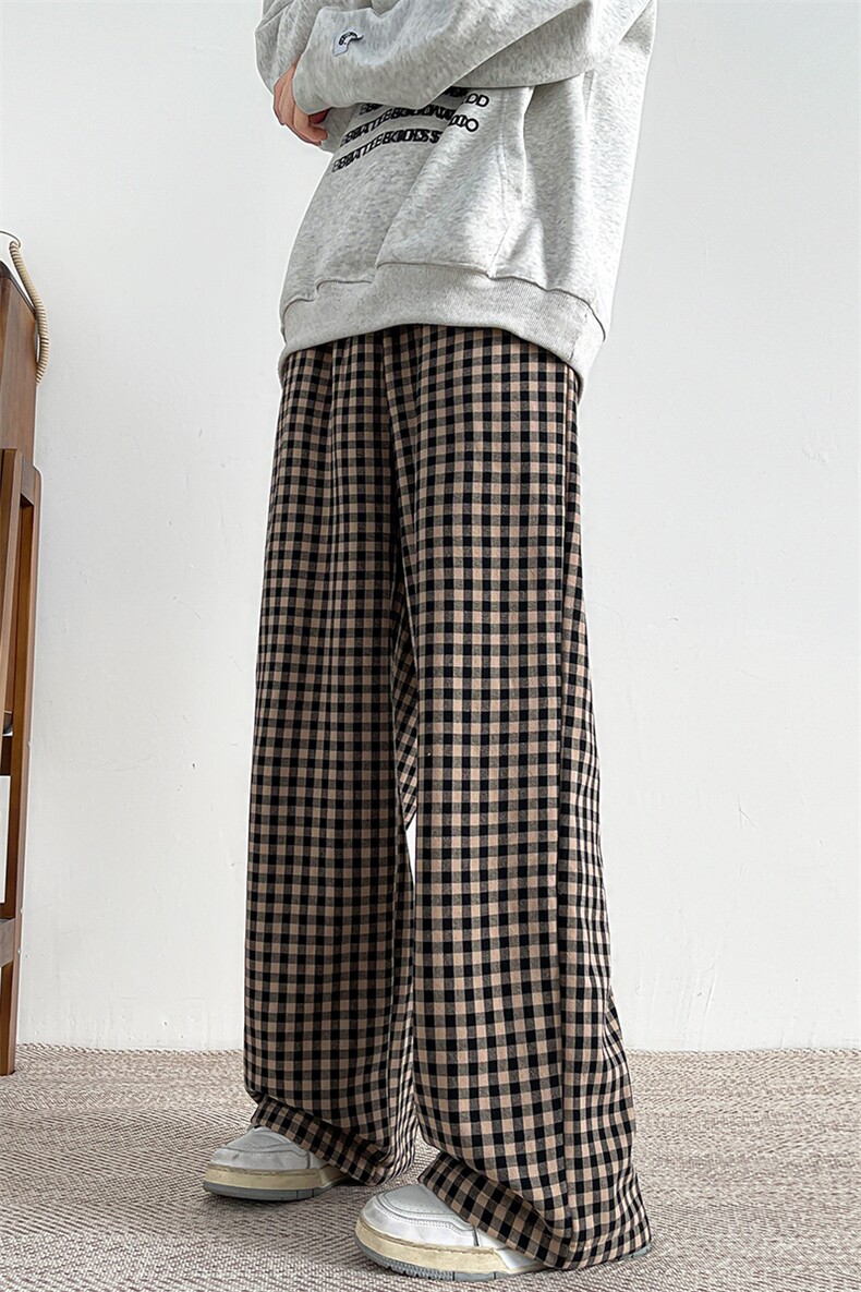 8XL-M大码复古格子直通休闲裤子男秋冬款宽松阔腿长裤K998P55控78,男装休闲裤,电商D206-1