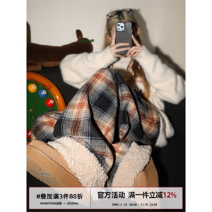 美式复古垂感直筒格子加绒加厚阔腿休闲裤XZ-221-5/K12/P55图片