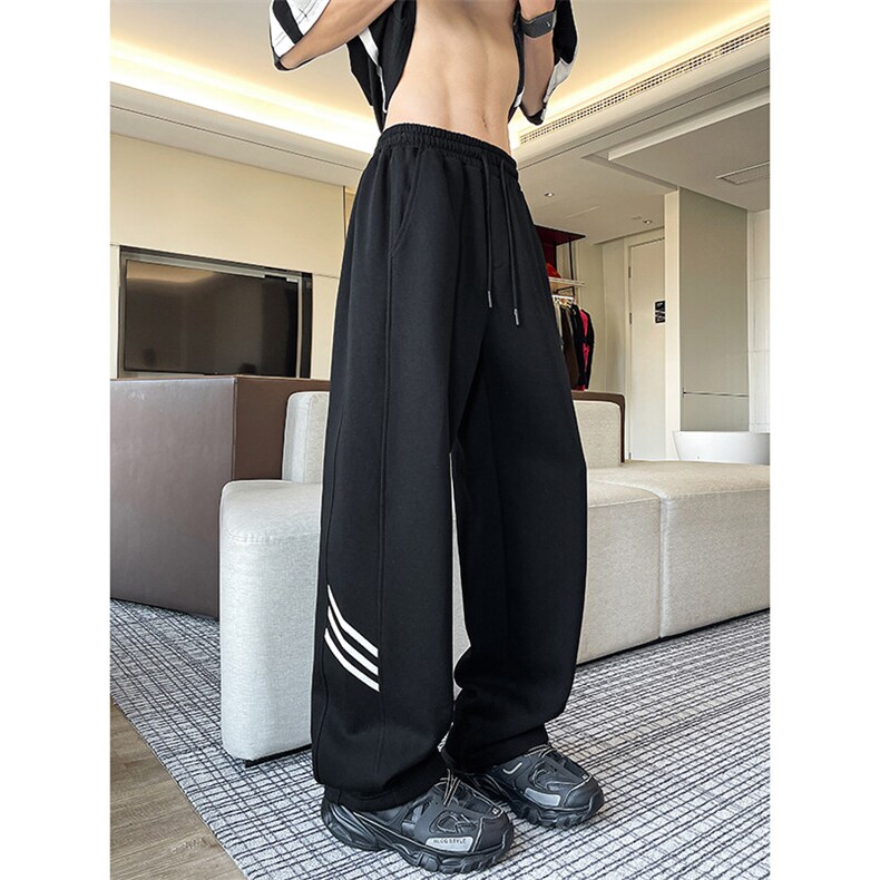 8XL-M重磅条纹运动卫裤特大码阔腿直筒长裤三条杠休闲裤KZ1946P55,男装休闲裤,电商B238
