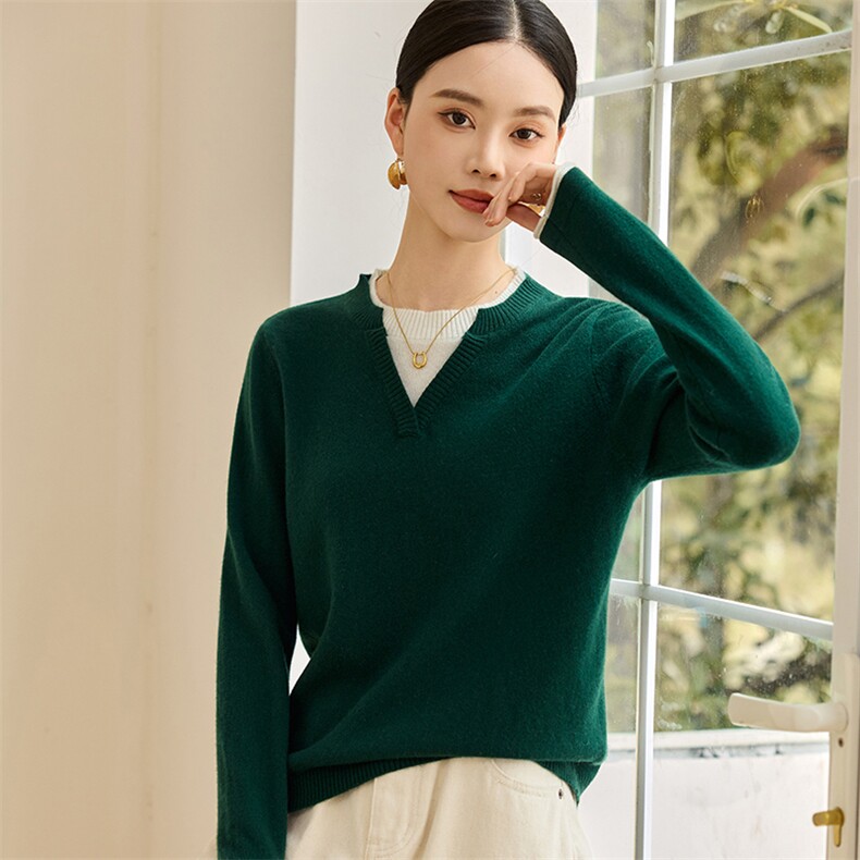 2025年秋季女士假两件长袖百搭通勤，女装羊绒衫，仙姿羊绒