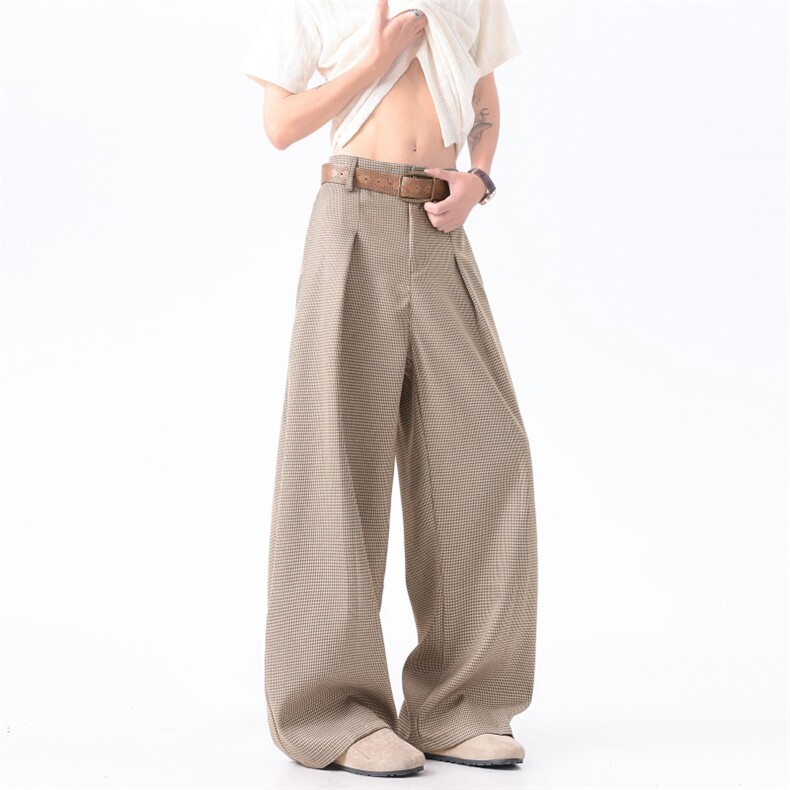 XZ-221-1/K2001/P58美式老钱风千鸟格垂感宽松直筒休闲西裤，男装西裤，星座221-1