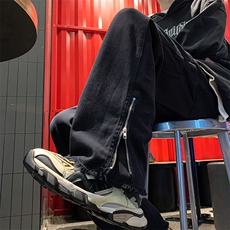 高街拉链毛边牛仔长裤男秋冬季美式复古微喇工装牛仔裤WH599-P53，男装牛仔裤，星座1001-1