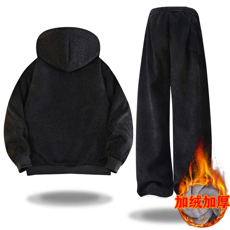 加绒加厚套装青年银丝斜纹宽松休闲连帽套装J5016加绒P120常规P90,男装休闲套装,星座310B-3