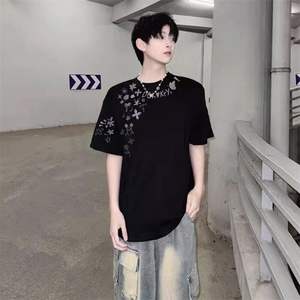 万针全刺绣工艺抖音得物高品质260克重磅纯棉双纱美式高街短袖T恤图片