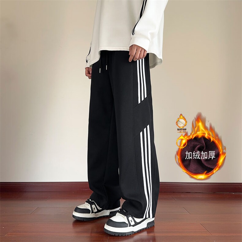 2025冬季潮流运动条纹加绒宽松休闲卫裤M-5XLCK48JR特P-43控88，男装休闲裤，电商B325