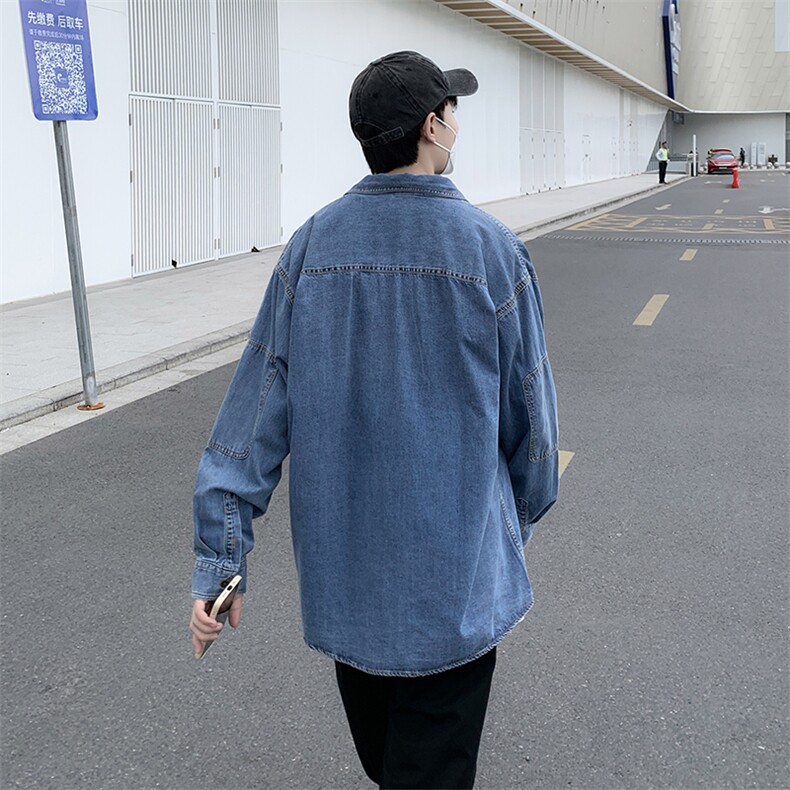 牛仔衬衫男潮牌潮流ins宽松休闲衬衣外套2023年新款CS056-P48,男装衬衫,星座308B-1