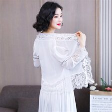 2023年衫/雪纺衫夏季V领九分袖蕾丝性感百搭，女装蕾丝衫/雪纺衫，婵米儿