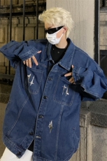 男装牛仔外套2026秋季几何绣标印花男生翻领夹克XZ514-2-N96-P88，男装工装外套，星座514-2(原B239)